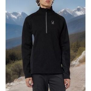 EUC Spyder Sweater Mens‎ Large Black Quarter 1/4 Zip Pullover Waffle Knit-XL